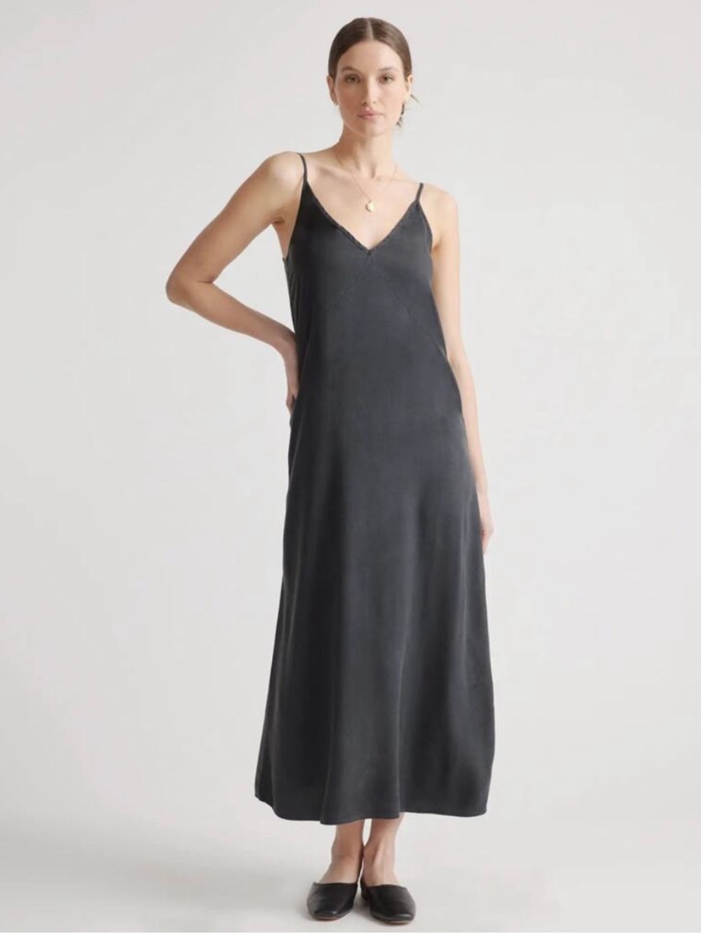 NEW Quince Vintage Wash Tencel Slip Maxi Dress in Washed Black Size Small NWT